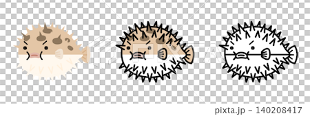A set of illustrations of pufferfish - cute and pop-art sea creatures 140208417