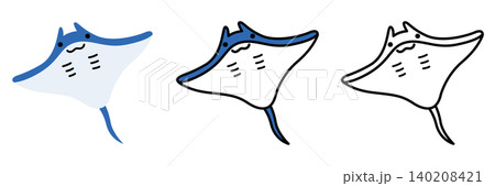マンタのイラストセット ポップでかわいい海の生き物 マンタのイラストセット ポップでかわいい海の生き物 140208421