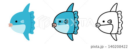 マンボウのイラストセット ポップでかわいい海の生き物 140208422