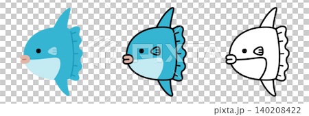 マンボウのイラストセット ポップでかわいい海の生き物 140208422