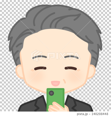 A smiling male employee looking at his smartphone. A smiling male employee looking at his smartphone. 140208448