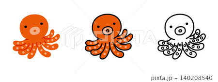 タコのイラストセット ポップでかわいい海の生き物 タコのイラストセット ポップでかわいい海の生き物 140208540