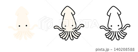 イカのイラストセット ポップでかわいい海の生き物 140208588