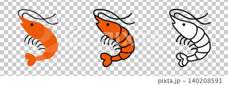 エビのイラストセット ポップでかわいい海の生き物 140208591