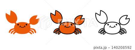 カニのイラストセット ポップでかわいい海の生き物 カニのイラストセット ポップでかわいい海の生き物 140208592