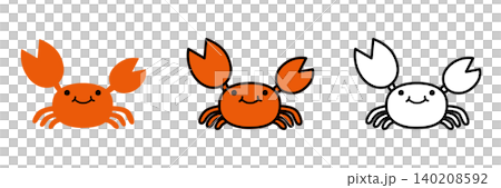 カニのイラストセット ポップでかわいい海の生き物 カニのイラストセット ポップでかわいい海の生き物 140208592
