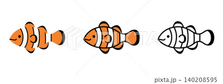 クマノミのイラストセット ポップでかわいい海の生き物 クマノミのイラストセット ポップでかわいい海の生き物 140208595
