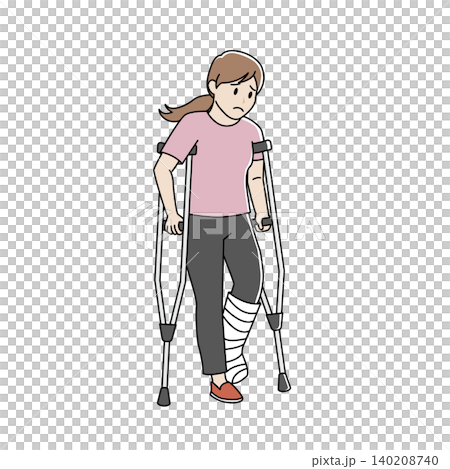 優しいタッチの松葉杖を使う女性 優しいタッチの松葉杖を使う女性 140208740