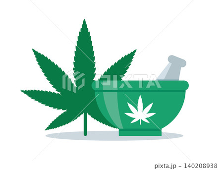 Cannabis Leaf with Mortar and Pestle for Herbal Medicine Cannabis Leaf with Mortar and Pestle for Herbal Medicine 140208938