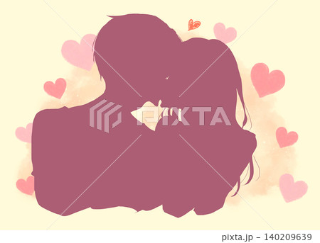 キスする男女 シルエット ハート キスする男女 シルエット ハート 140209639