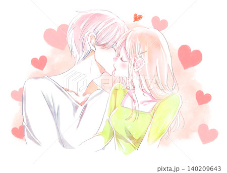 キスする男女 ハート キスする男女 ハート 140209643