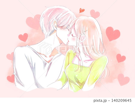 キスする男女　ハート 140209645