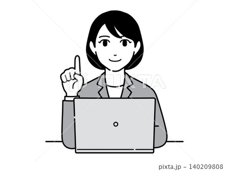 パソコンの前で指差して説明するスーツ姿の若い女性　会社員　正面 140209808