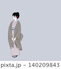 桜を見上げる着物女性　春の和風イメージ 140209843