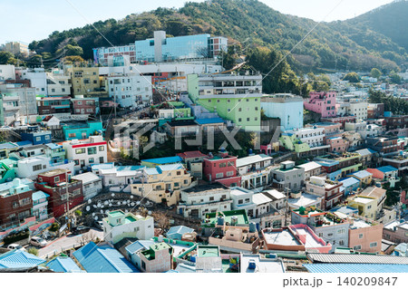 Gamcheon Culture Village, Busan, South Korea - Nov. 09, 2024: Colorful houses on a hillside. Gamcheon Culture Village, Busan, South Korea - Nov. 09, 2024: Colorful houses on a hillside. 140209847