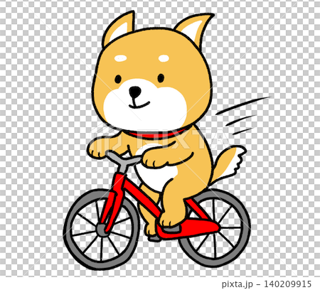 一隻柴犬騎著紅色自行車，飛馳而去。 140209915