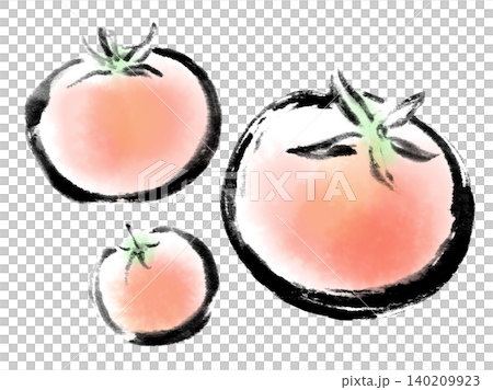 水墨画 墨絵 熟したトマト 水墨画 墨絵 熟したトマト 140209923