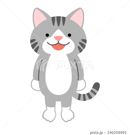 2本足で立っているかわいいサバトラ猫のイラスト ベクター 2本足で立っているかわいいサバトラ猫のイラスト ベクター 140209991