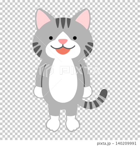 2本足で立っているかわいいサバトラ猫のイラスト ベクター 2本足で立っているかわいいサバトラ猫のイラスト ベクター 140209991