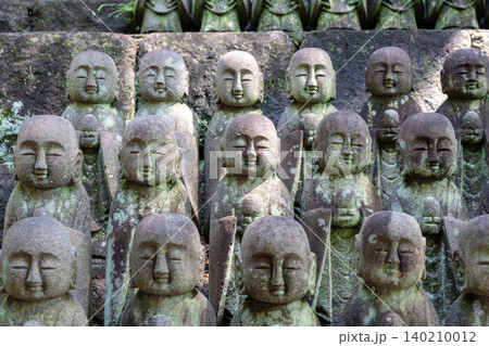 Rows of Jizo Bosatsu statues at Hase-dera temple in Kamakura 140210012