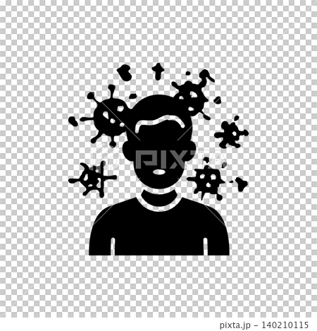 Human torso icon surrounded by floating virus particles, representing a contagious patient. Human torso icon surrounded by floating virus particles, representing a contagious patient. 140210115