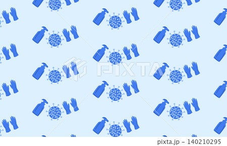 Hantavirus Prevention Pattern with Hand Sanitizer, Protective Gloves and Virus Symbols, Healthcare Hygiene Background Hantavirus Prevention Pattern with Hand Sanitizer, Protective Gloves and Virus Symbols, Healthcare Hygiene Background 140210295