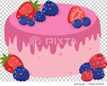 berry cake illustration with strawberry blueberry raspberry and pink frosting 140210405