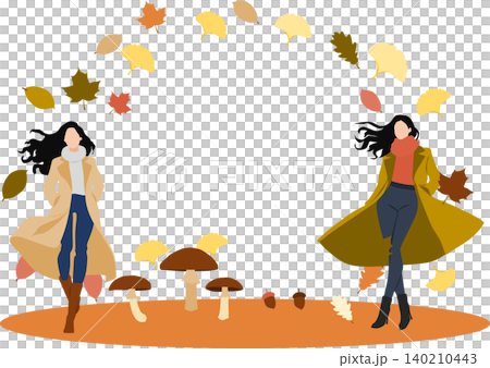 An illustration of a woman in autumn clothes striking a pose. 140210443