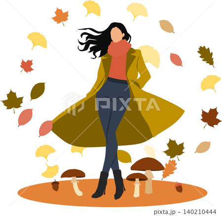 秋服を着た女性がポーズをとっているイラスト 秋服を着た女性がポーズをとっているイラスト 140210444