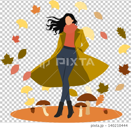 秋服を着た女性がポーズをとっているイラスト 秋服を着た女性がポーズをとっているイラスト 140210444