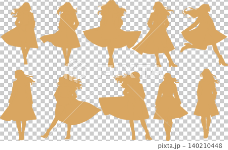 Silhouette illustration of a woman in autumn clothes striking a pose. Silhouette illustration of a woman in autumn clothes striking a pose. 140210448