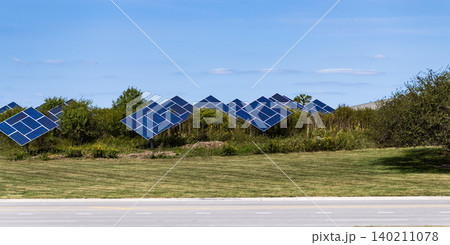 Solar panel. Sustainable renewable energy. Photovoltaic technology for eco-friendly electricity production. Solar power station. Renewable energy solutions through solar power 140211078