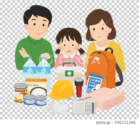 一家人檢查災難準備物資的向量圖。 一家人檢查災難準備物資的向量圖。 140211268