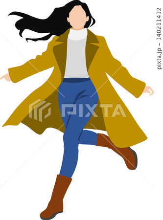 秋服を着た女性がポーズをとっているイラスト 秋服を着た女性がポーズをとっているイラスト 140211412