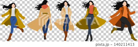 An illustration of a woman in autumn clothes striking a pose. An illustration of a woman in autumn clothes striking a pose. 140211413