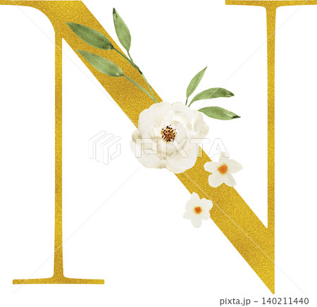 透明背景の金色の花文字N 140211440