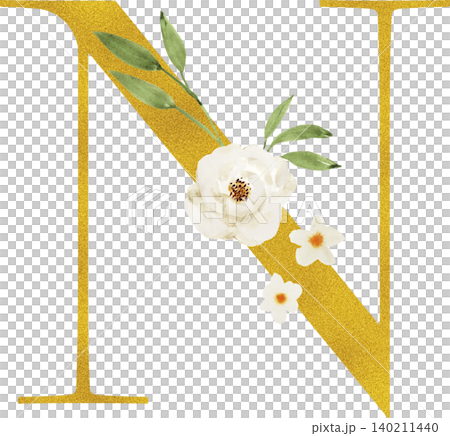 透明背景の金色の花文字N 140211440