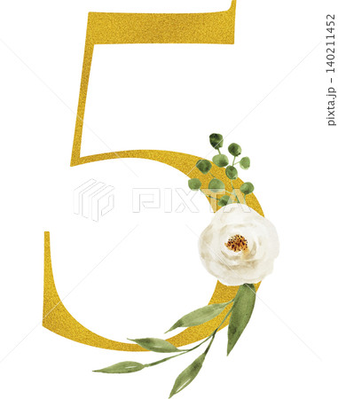 花で飾られた数字の5の透明背景素材 花で飾られた数字の5の透明背景素材 140211452