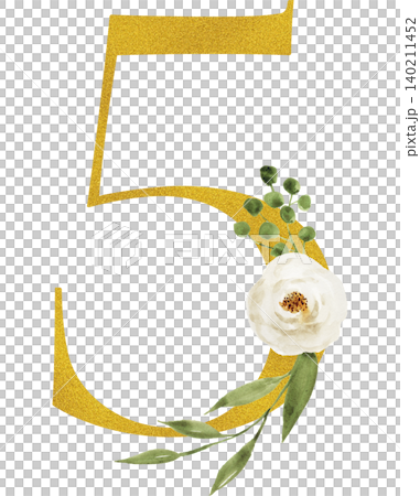 花で飾られた数字の5の透明背景素材 花で飾られた数字の5の透明背景素材 140211452