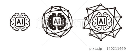 AIとネットワークのアイコン。テクノロジー、クラウド、人工知能のベクターイラスト。 AIとネットワークのアイコン。テクノロジー、クラウド、人工知能のベクターイラスト。 140211469