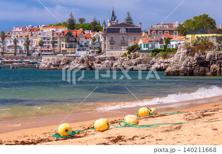 Sandy Beach and Coastal Architecture in Cascais Portugal Summer Sandy Beach and Coastal Architecture in Cascais Portugal Summer 140211668