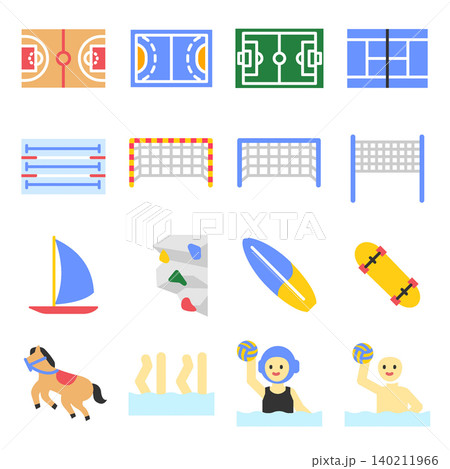 Sports Icon Set - Flat Color Sports Icon Set - Flat Color 140211966