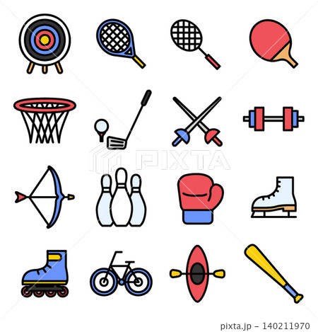 Sports Icon Set - Colored Outline Sports Icon Set - Colored Outline 140211970