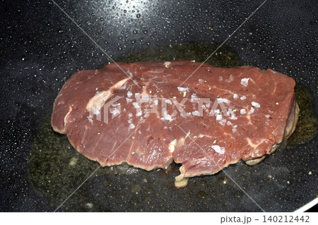 Steak Slice Meat cooking in a frying pain delicious meal Steak Slice Meat cooking in a frying pain delicious meal 140212442