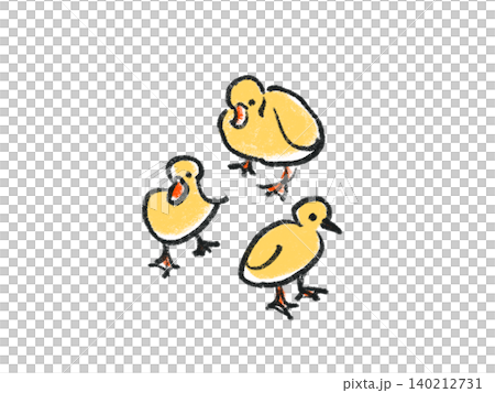 手描きのひよこのイラスト 3羽 手描きのひよこのイラスト 3羽 140212731