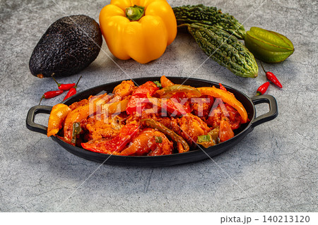 Spicy chicken curry bowl, fresh bell pepper, avocado, bitter melon, chili, star fruit 140213120