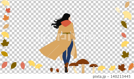 一幅描繪身著秋裝的女子擺出姿勢的插圖。 140213445