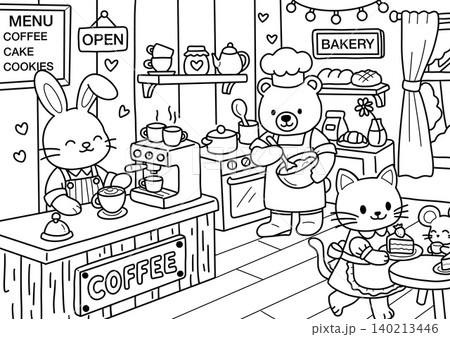動物カフェの塗り絵 動物カフェの塗り絵 140213446