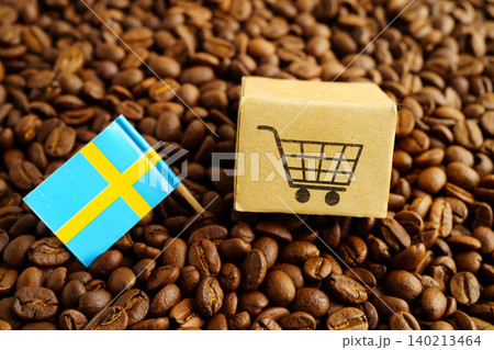 Sweden flag on coffee beans, shopping online for export or import food product. Sweden flag on coffee beans, shopping online for export or import food product. 140213464