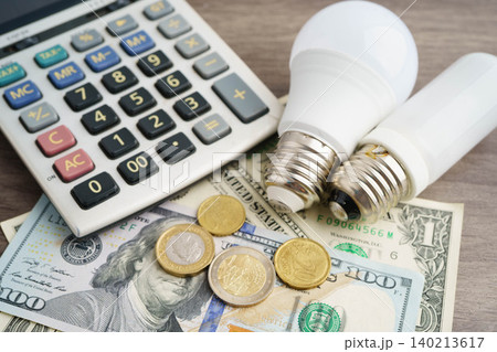 Cost of electric utilities with light bulb for payment. 140213617